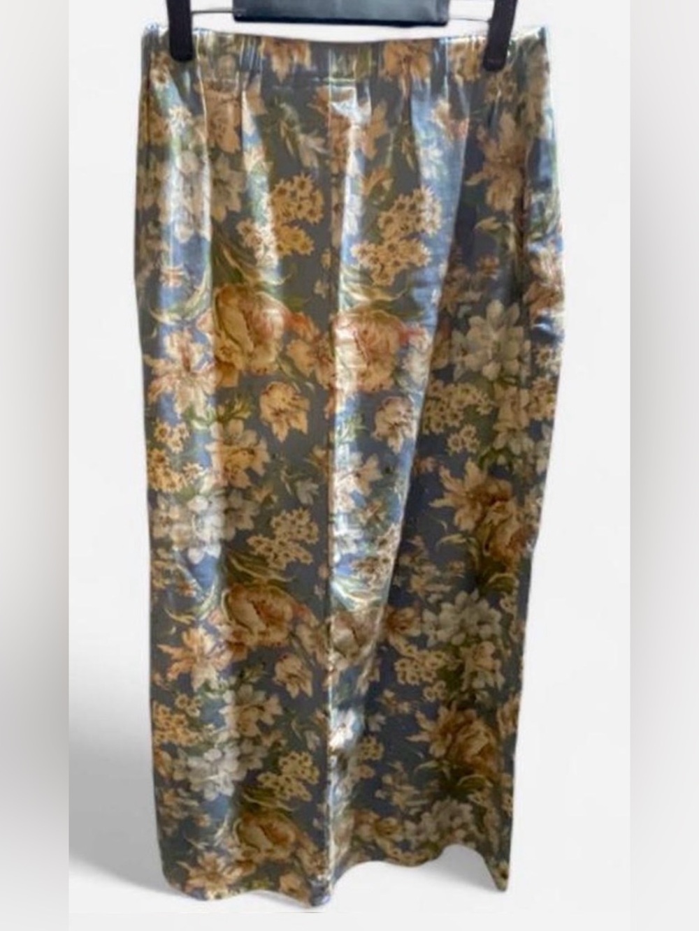 Liz Claiborne Blue Floral Linen/Rayon Maxi Skirt